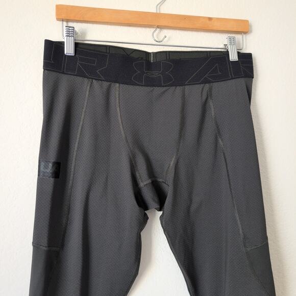 Under Armour Men's ColdGear Leggings XL Olive Green Moisture Wicking Ankle Slit - Picture 5 of 8